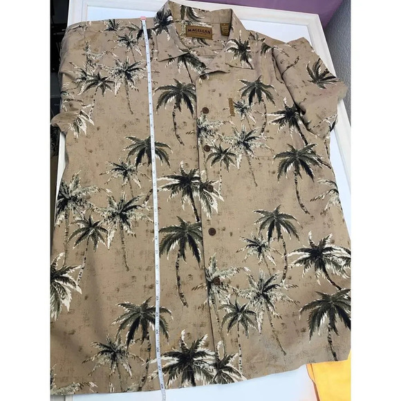 Magellan Sportswear Mens M Brown Hawaiian Tropical Palm Short Sleeves - Picture 11 of 12